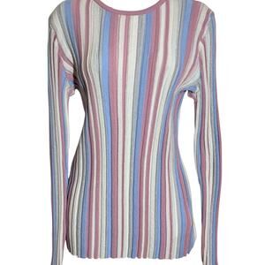 ELLE Accordian Striped Pullover Top, Women's Size L